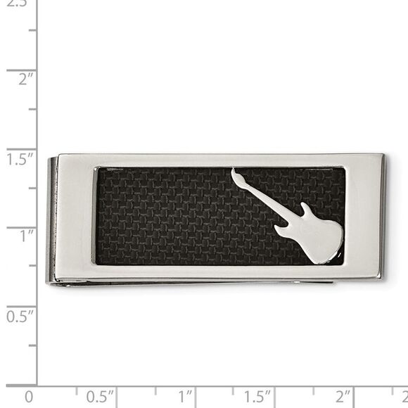 Electric Guitar Money Clip in Stainless Steel and Black Carbon Fiber - Picture 3 of 4